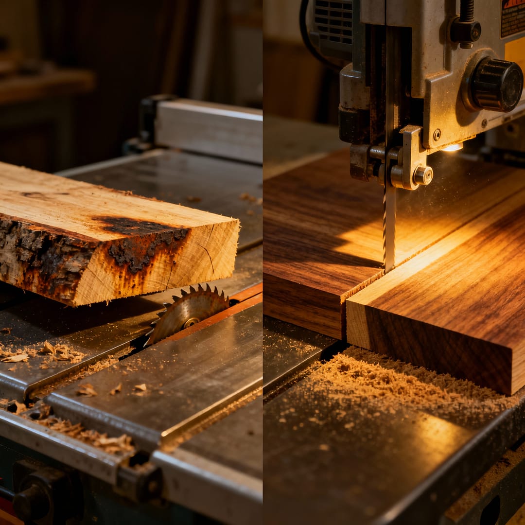 Table saw setup guide — before and after tuning shows dramatic improvement in cut quality and accuracy.