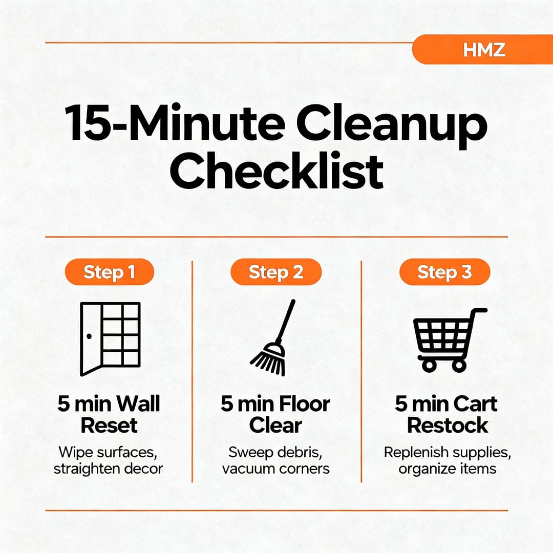 Tool organization workshop checklist — 15-minute daily system for sustainable workshop organization.