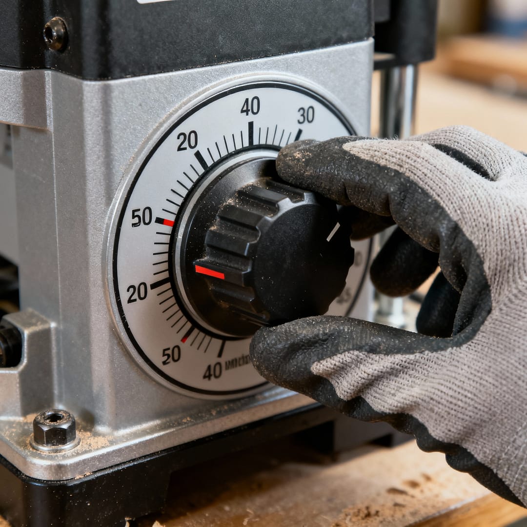 Adjusting router bit speeds correctly for different bit diameters and materials to prevent damage and ensure clean cuts.