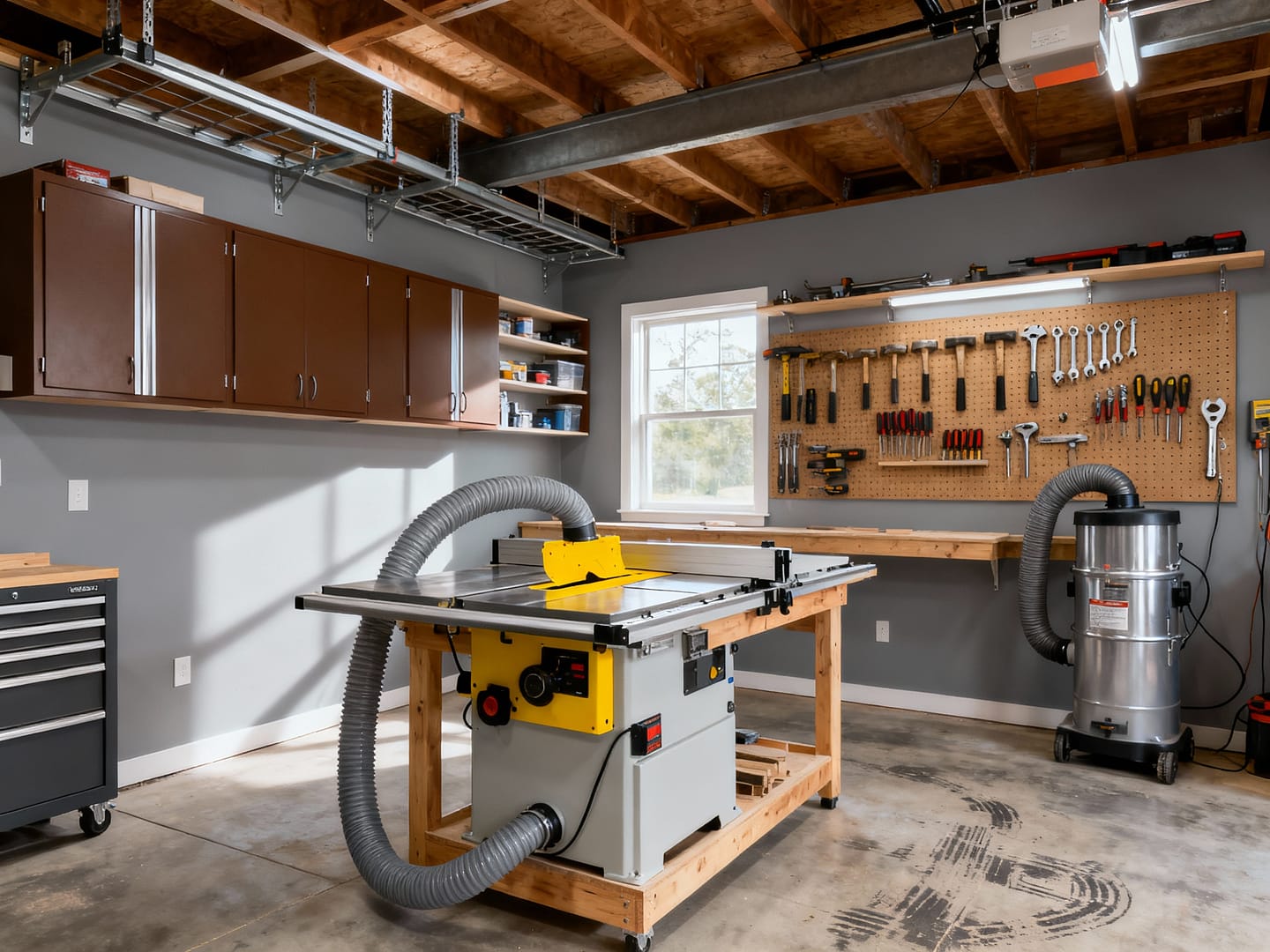 Small workshop organization showing complete transformation from cluttered chaos to functional, efficient workspace.