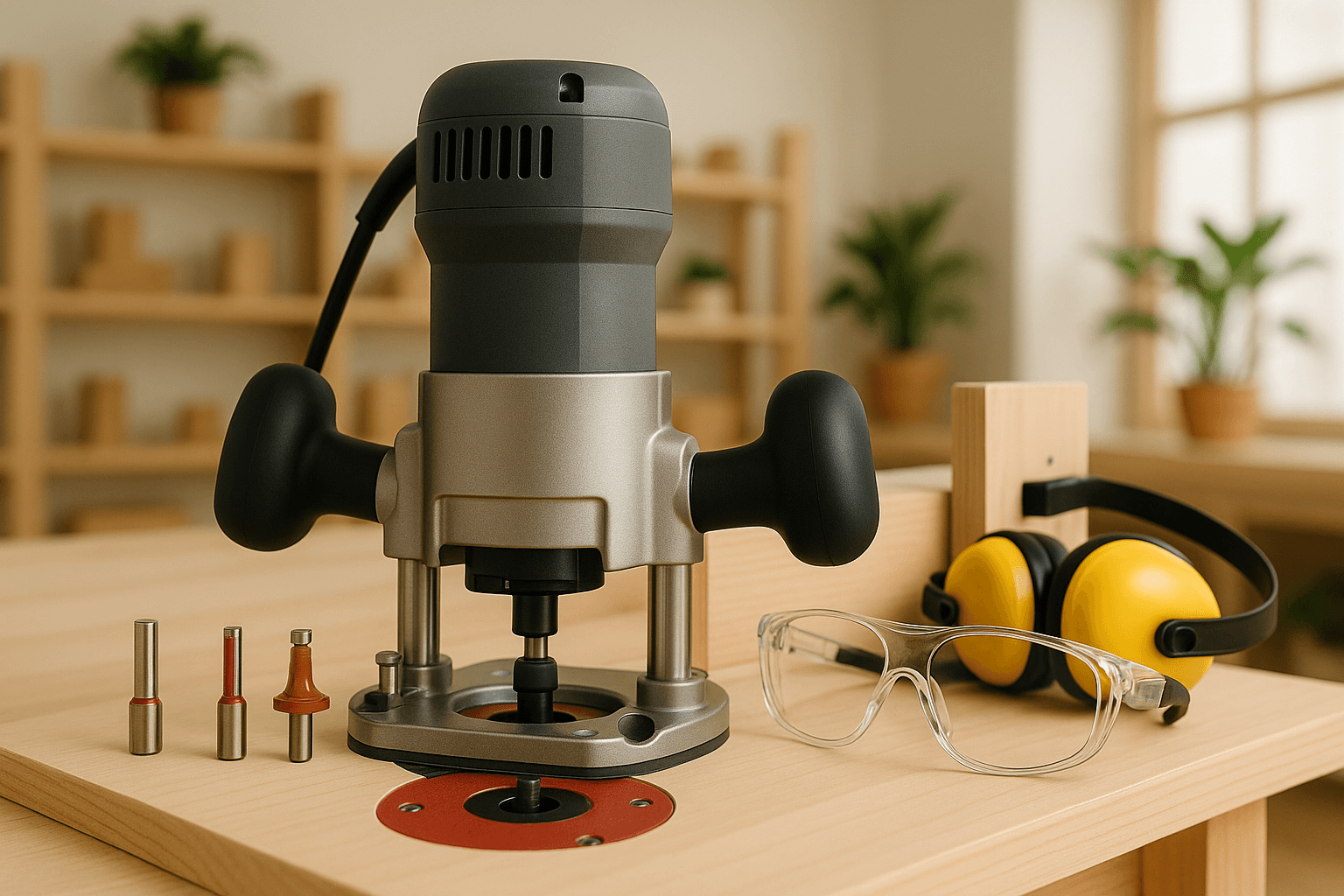 A collage demonstrating various router applications including cutting dados, creating decorative edges, and flush trimming wood.