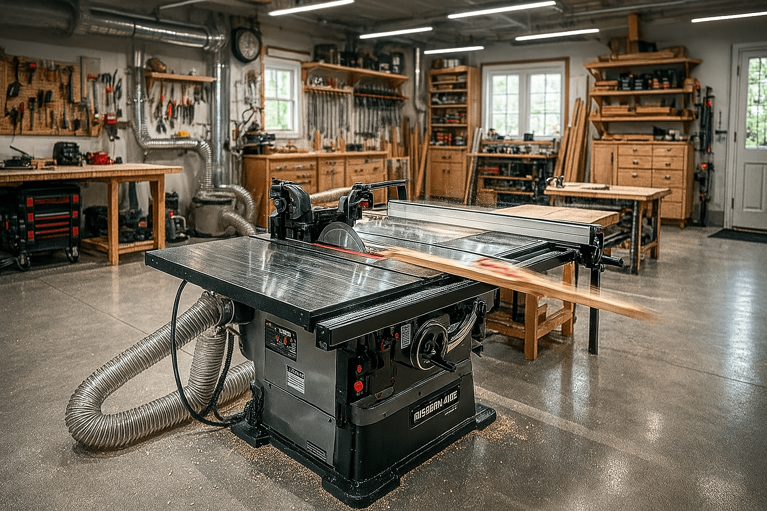 Contractor vs cabinet saw features infographic — power, dust collection, fence quality, and price compared for beginners