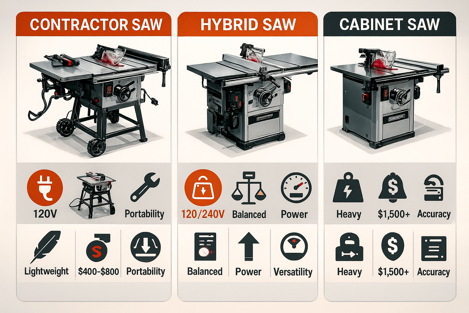 Beginner woodworker with hybrid table saw — real-world recommendation for contractor vs cabinet saw decision