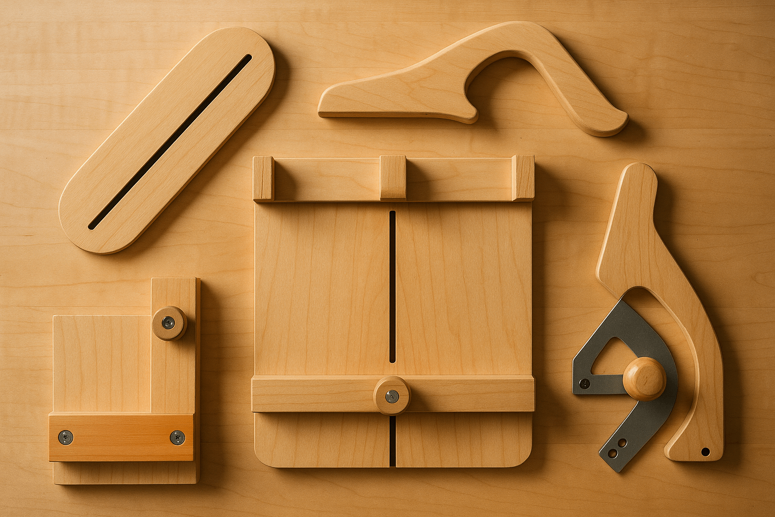 Essential table saw jigs beginners can build for under $20 each — zero-clearance insert, push stick, crosscut sled, thin rip guide, miter gauge upgrade.