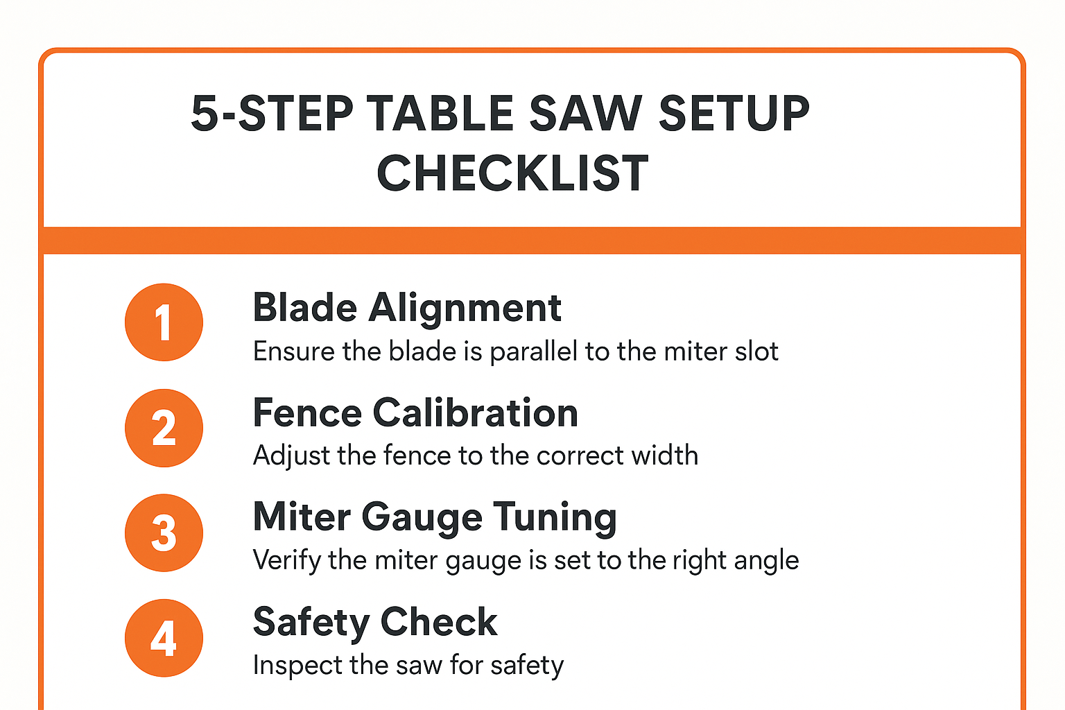 Table saw setup guide checklist — 5 steps to transform any saw into a precision machine.