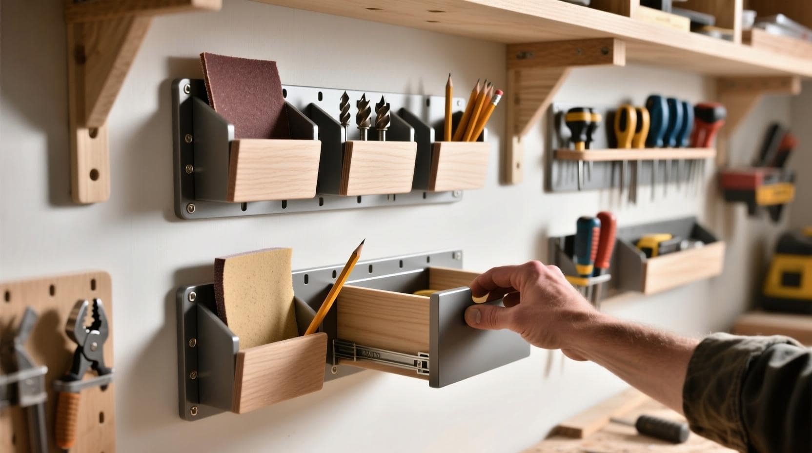 French cleat accessories for DIY tool storage — customizable, modular workshop organization ideas.